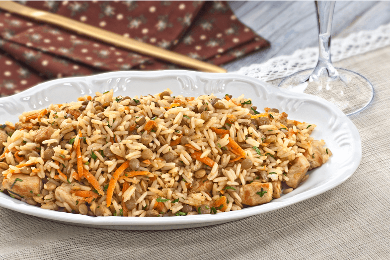 Foto de Arroz com Lentilha e Lombo Defumado